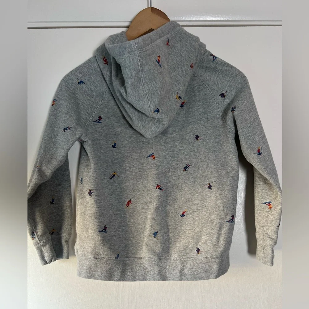Roots Kids Hooded Sweatshirt Hoodie Gray Multi Color Mini Skiiers Size 7-8
